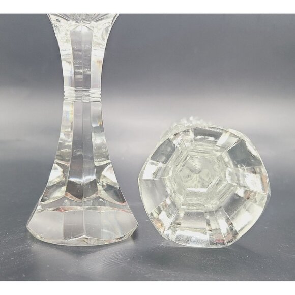Bohemian Cut Crystal Salt & Pepper Shakers Tall Footed MCM Vintage - Picture 6 of 9